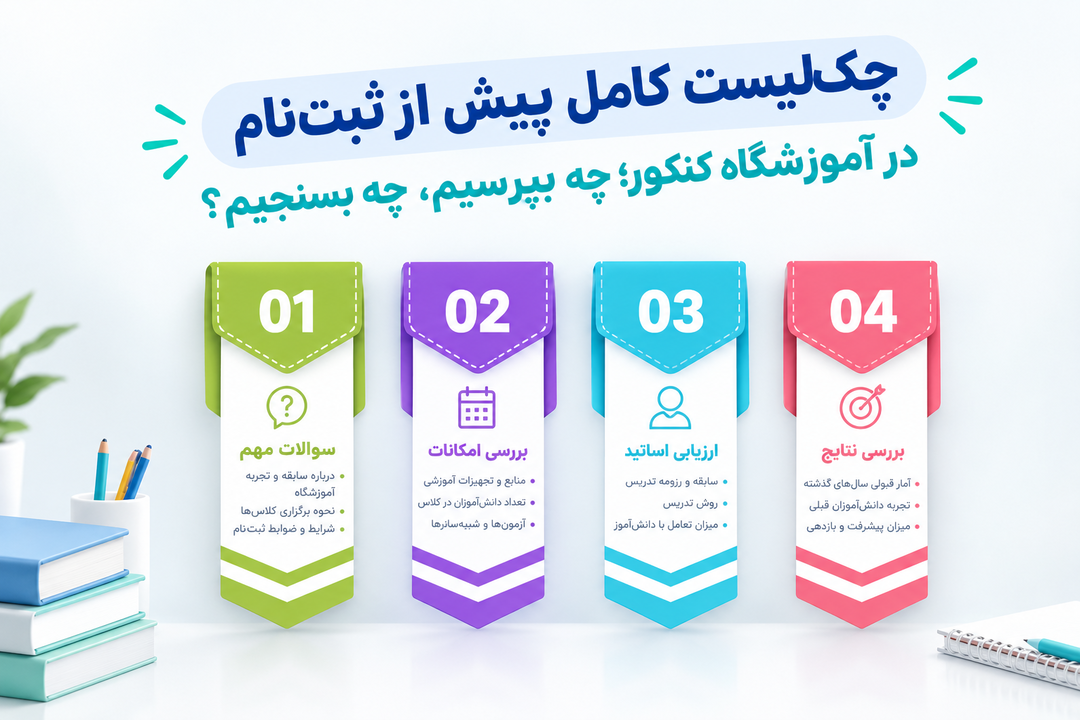 چکلیست کامل پیش از ثبتنام در آموزشگاه کنکور؛ چه بپرسیم، چه بسنجیم؟ چکلیست کامل پیش از ثبتنام در آموزشگاه کنکور؛ چه بپرسیم، چه بسنجیم؟